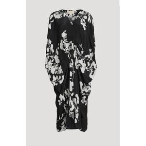 CAROLINA K Aisha Knot Caftain Kaftan Floral Print Black White Medium NEW